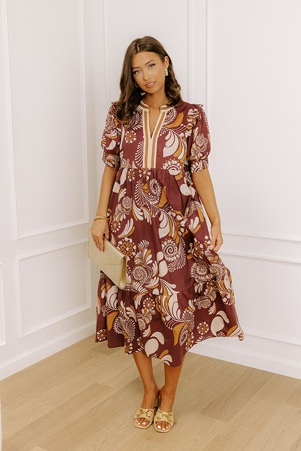 Ezara | Meadow Merlot Floral Midi Dress