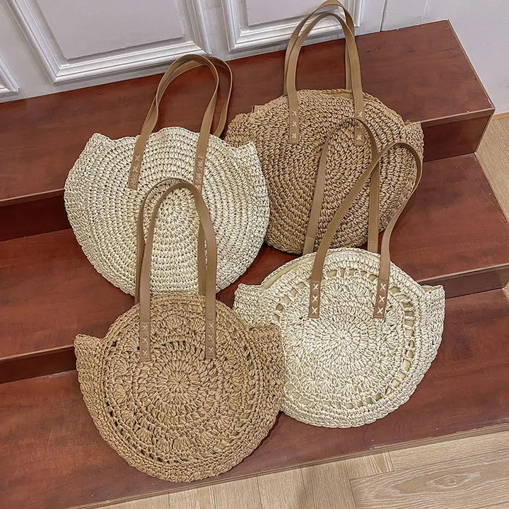 L&A | Juliette - Handwoven Round Straw Rattan Beach Bag