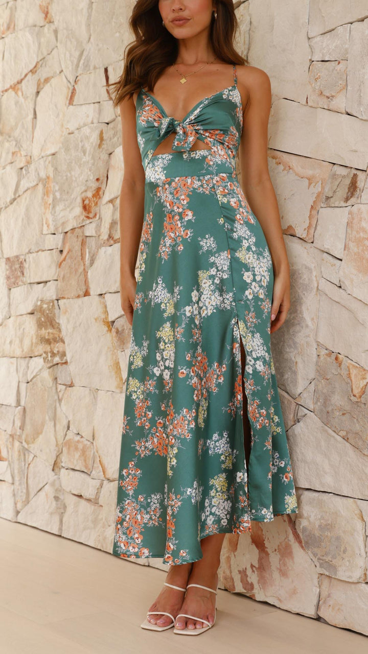Ezara | Myla Satin Floral Split Midi Dress
