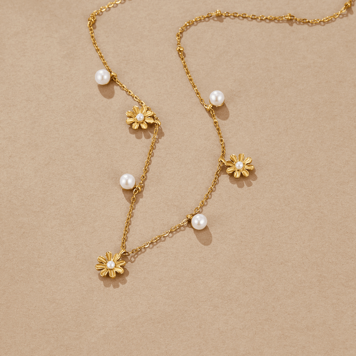 L&A | Golden Autumn Bloom & Pearl Necklace