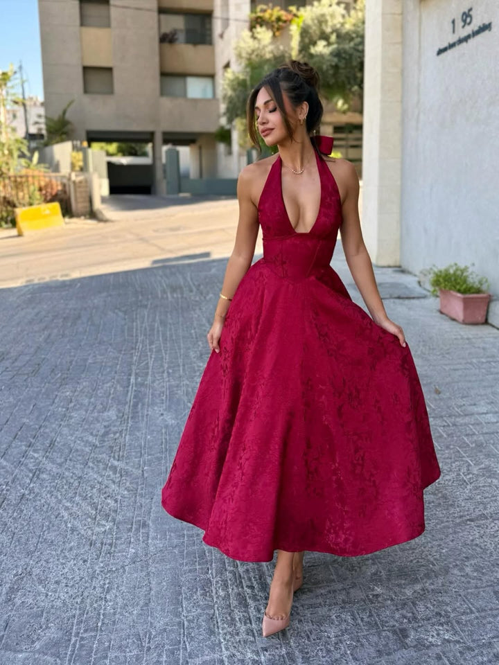 Ezara | Esmeralda Halter Sleeveless Midi Dress