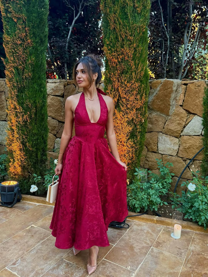 Ezara | Esmeralda Halter Sleeveless Midi Dress