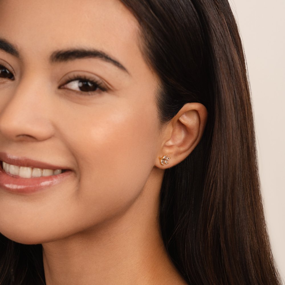 L&A | Sylva Crystal Leaf Stud Earrings