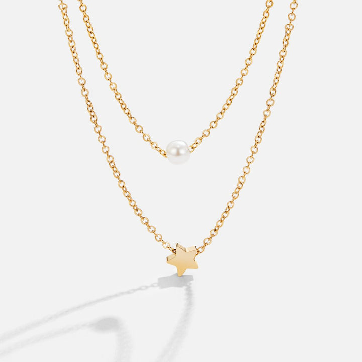 L&A | Celeste Gold Star & Pearl Layered Necklace