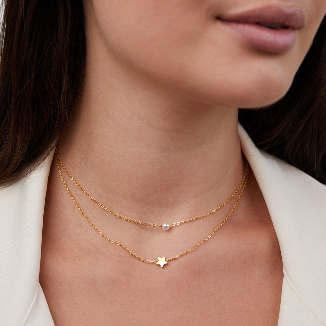 L&A | Celeste Gold Star & Pearl Layered Necklace