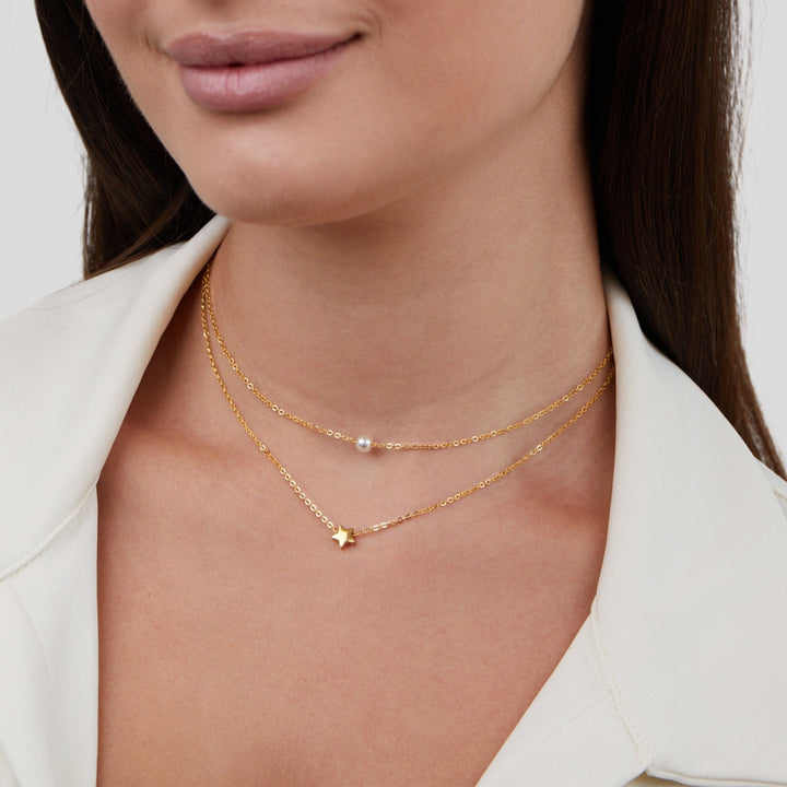 L&A | Celeste Gold Star & Pearl Layered Necklace