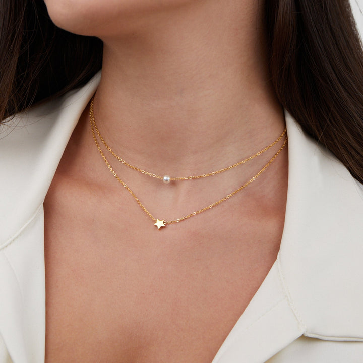 L&A | Celeste Gold Star & Pearl Layered Necklace