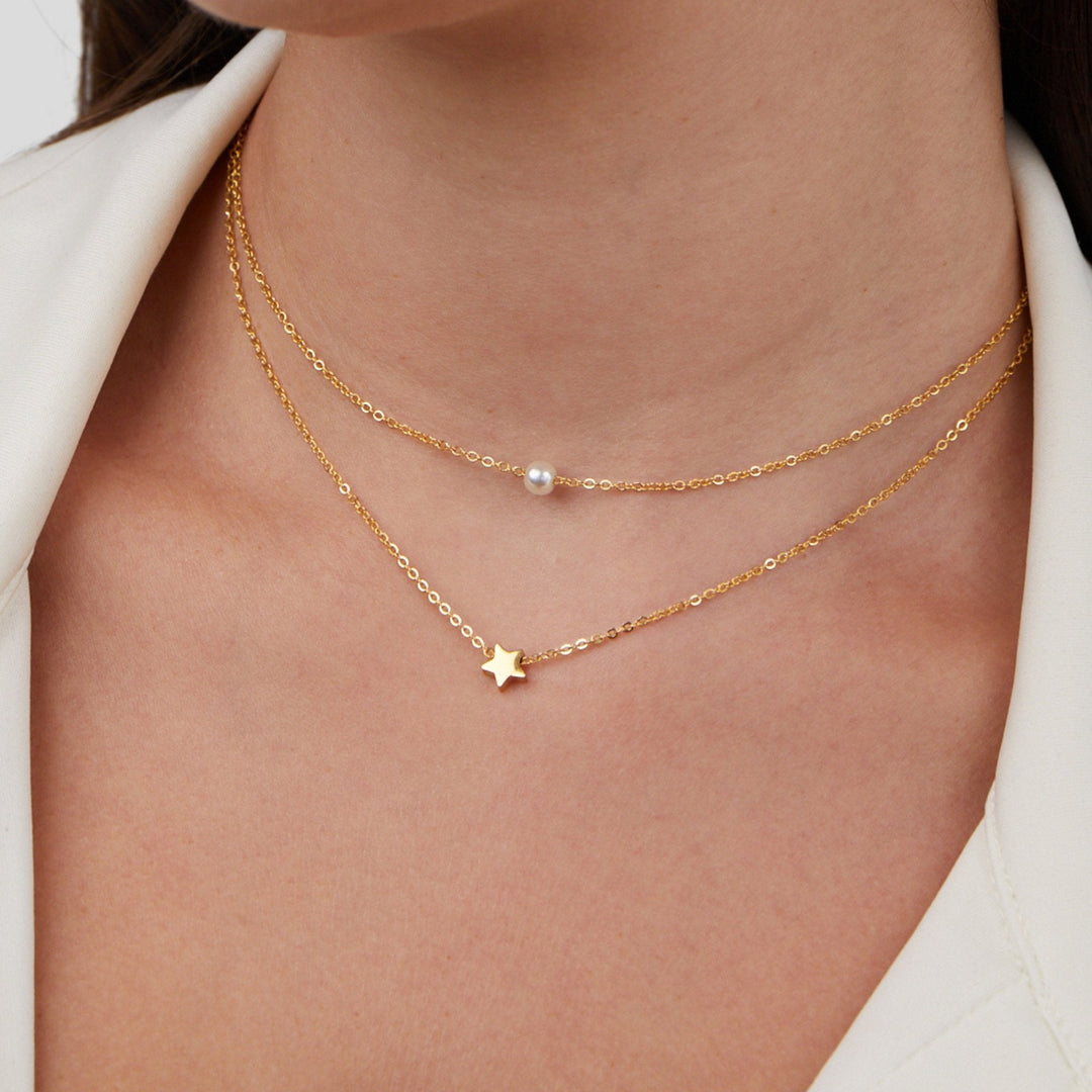 L&A | Celeste Gold Star & Pearl Layered Necklace