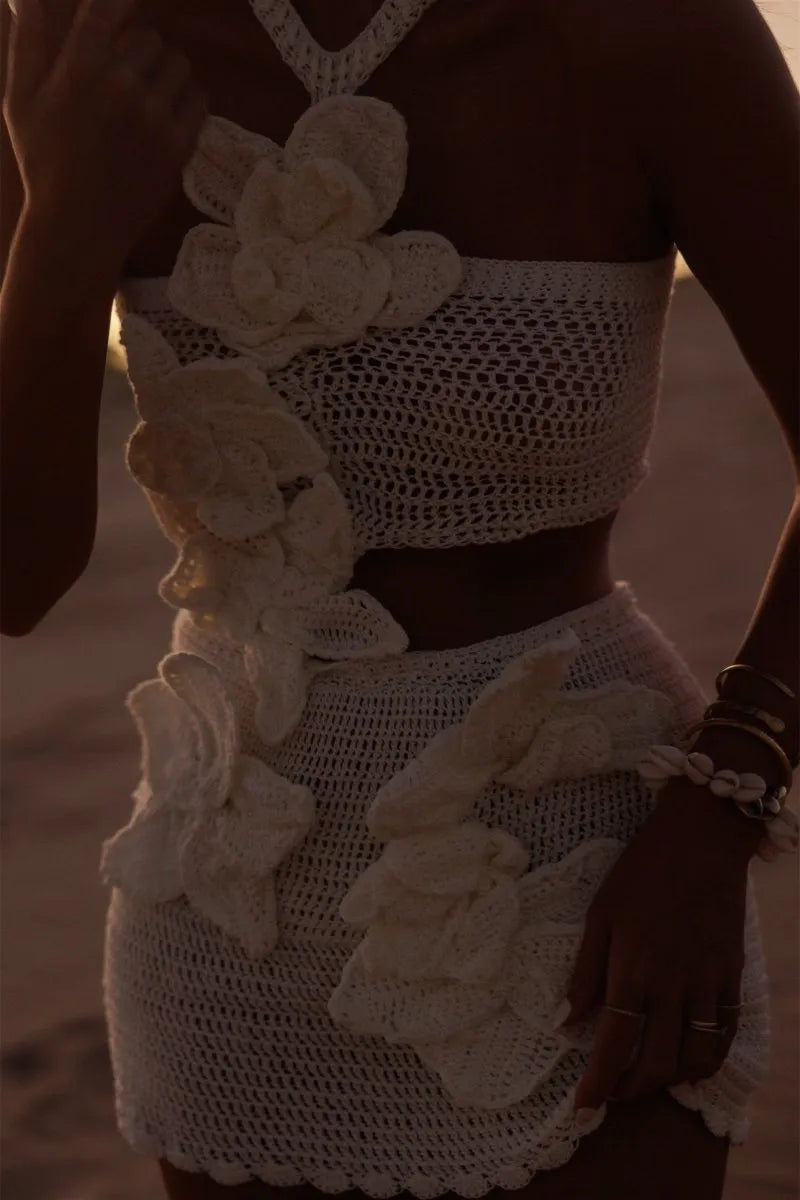 Ezara | Margaret Halter Knit Floral Mini Dress