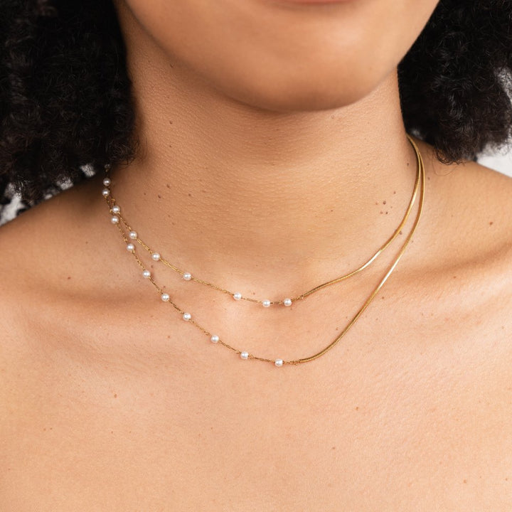 L&A | Eternal Pearl & Gold Long Chain Necklace