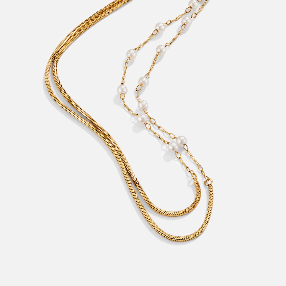 L&A | Eternal Pearl & Gold Long Chain Necklace
